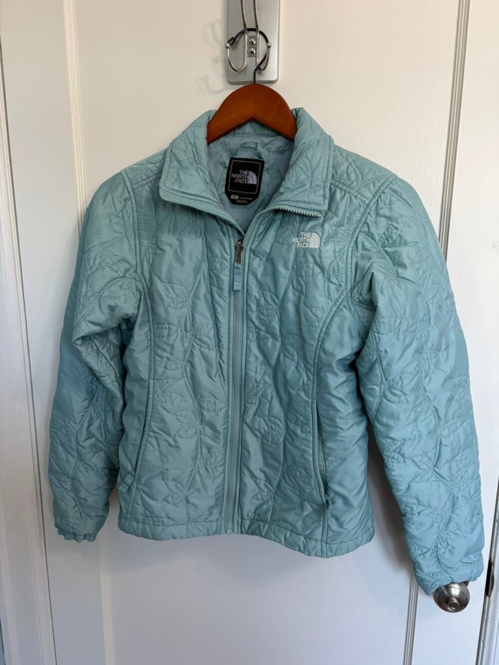 North Face Womens Quilted Insulated Jacket Small blue Green Full Zip